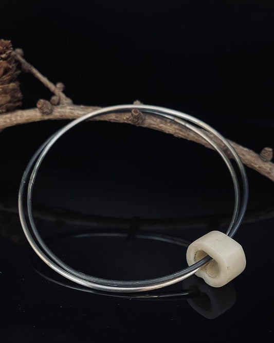 Terra Double Hoop Bone Charm Bangle
