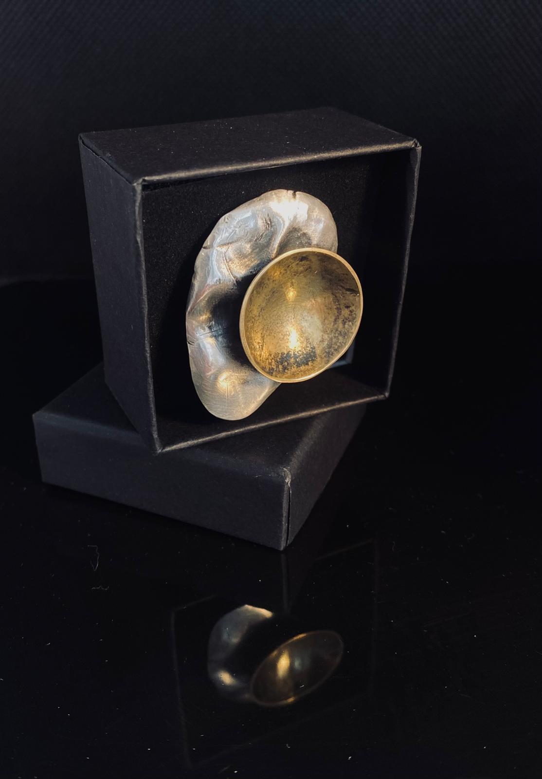 Silver Face + Brass Domed Statement Ring
