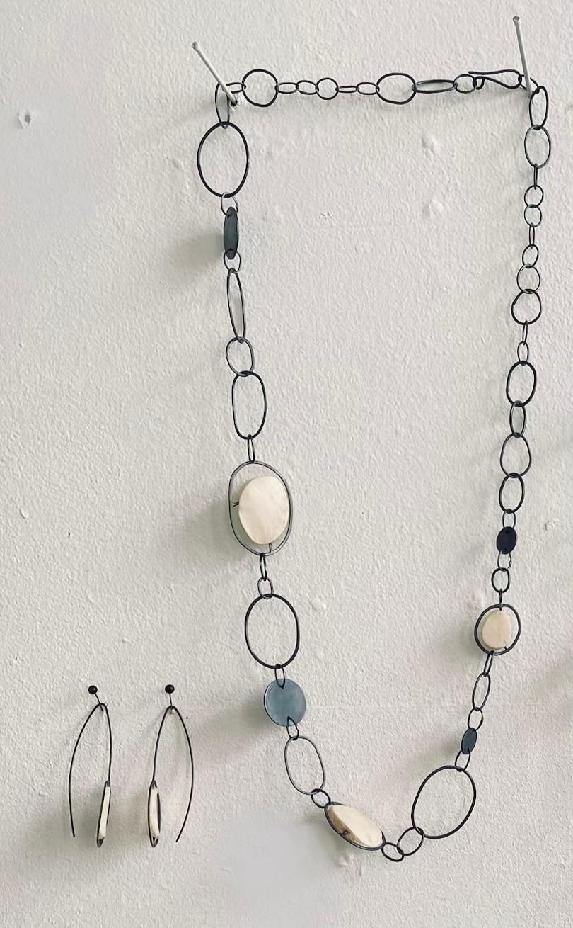 Encased Bone Oval Neckpiece + Earrings