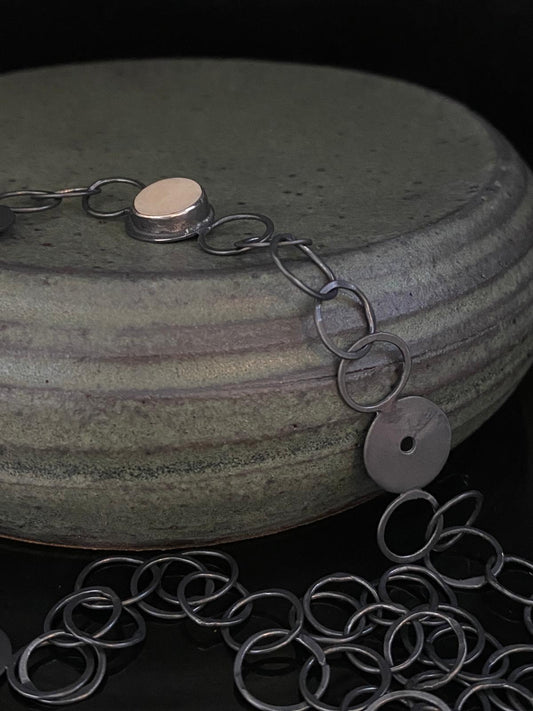 Blackened Silver Bezel-Set Bone Chain