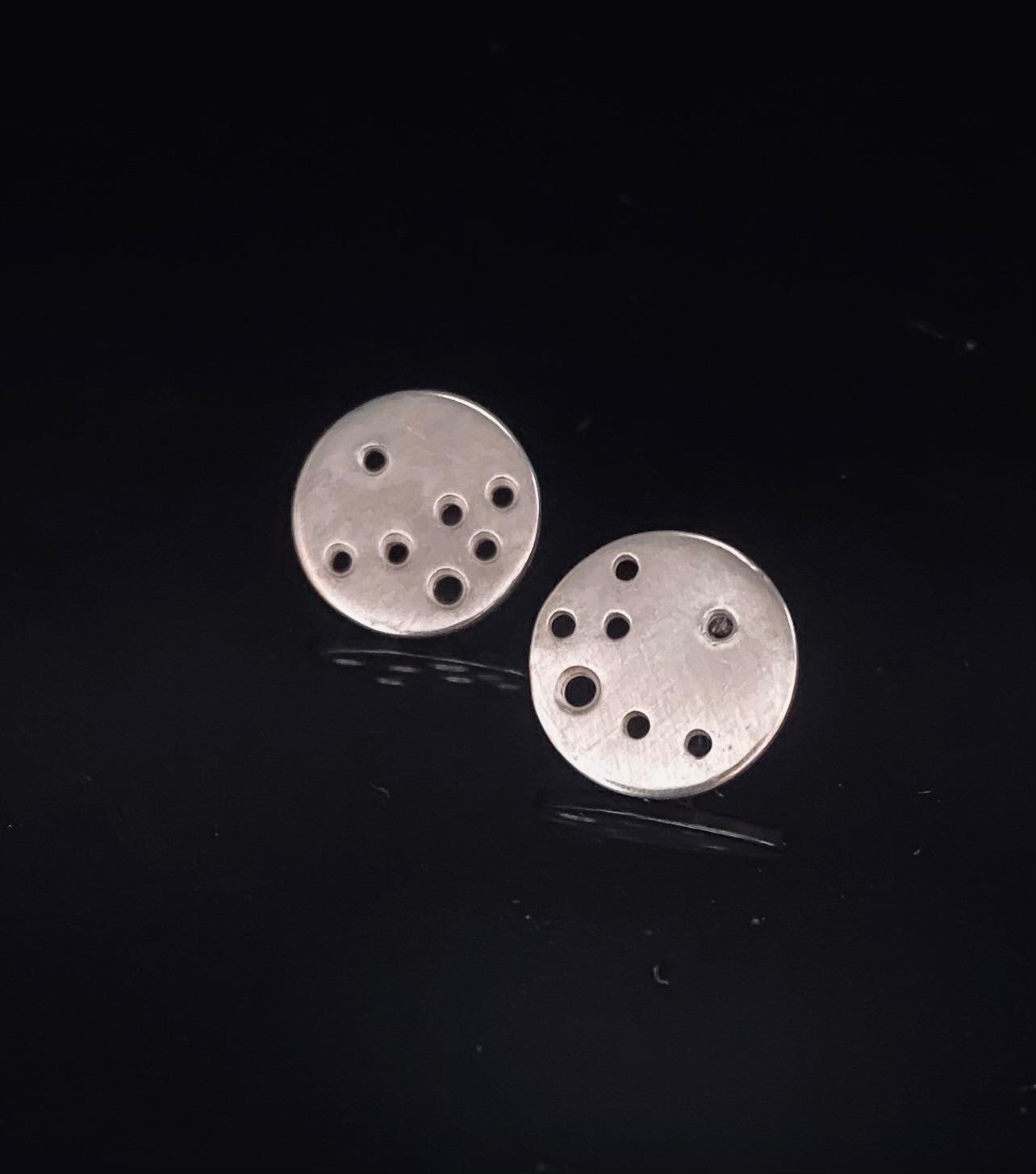Satin Silver Perforated Stud Earrings