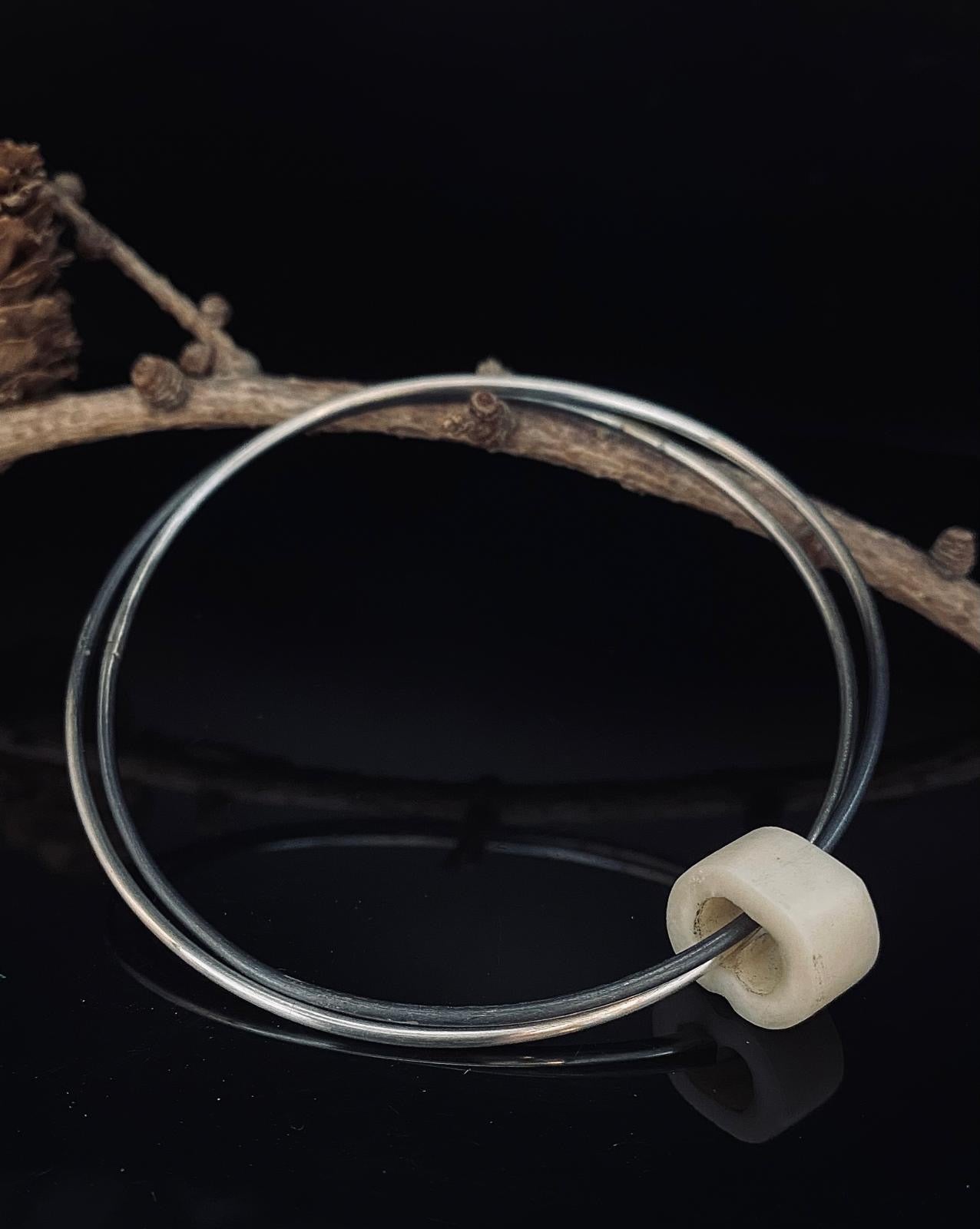Terra Double Hoop Bone Charm Bangle