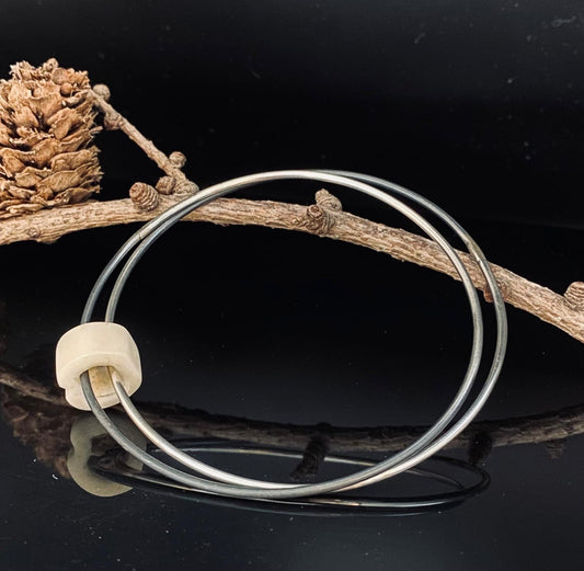 Terra Double Hoop Bone Charm Bangle