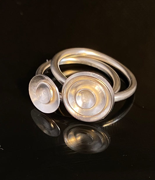 Satin Silver Layered Flower Stacking Rings
