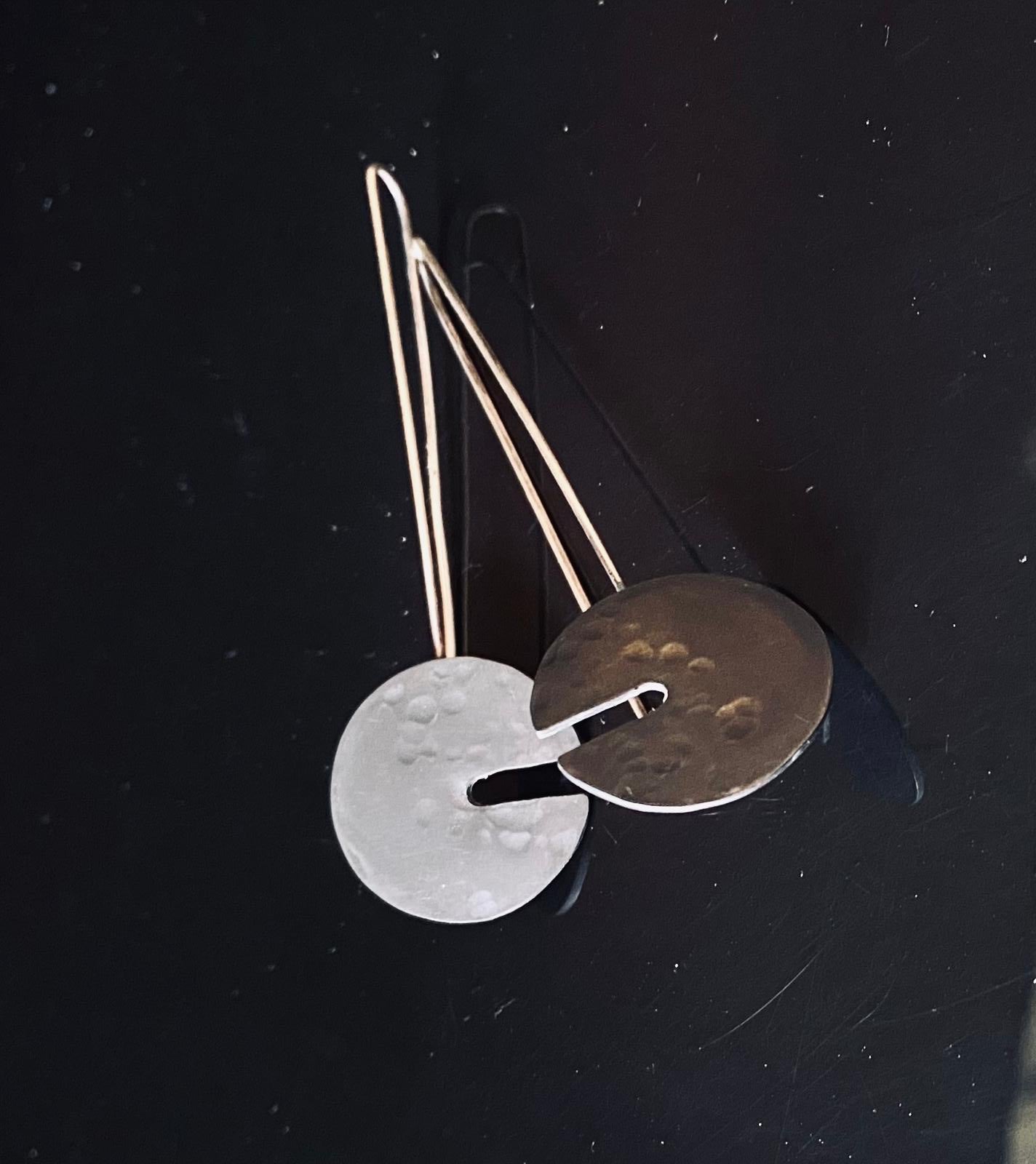 Luna Quarter Hammered Recycled Silver Drop Earrings