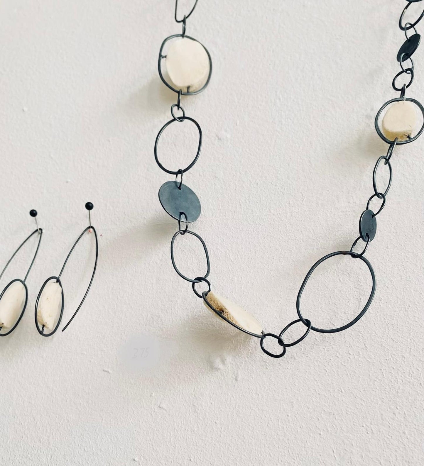 Encased Bone Oval Neckpiece + Earrings