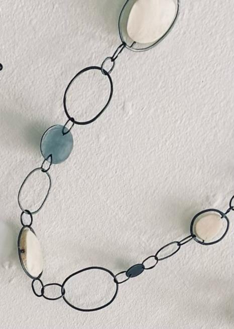 Encased Bone Oval Neckpiece + Earrings