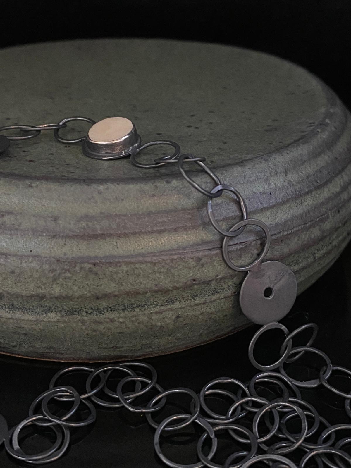 Blackened Silver Bezel-Set Bone Chain