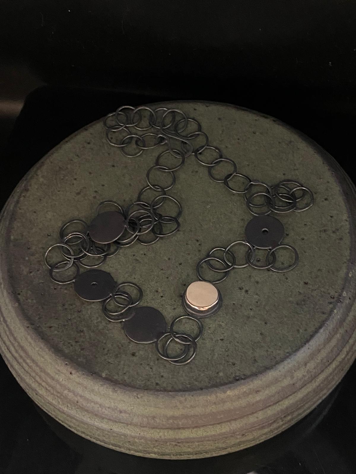 Blackened Silver Bezel-Set Bone Chain