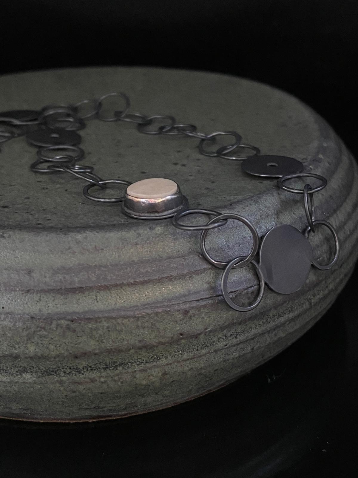 Blackened Silver Bezel-Set Bone Chain