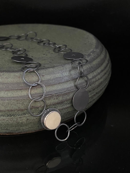 Blackened Silver Bezel-Set Bone Chain