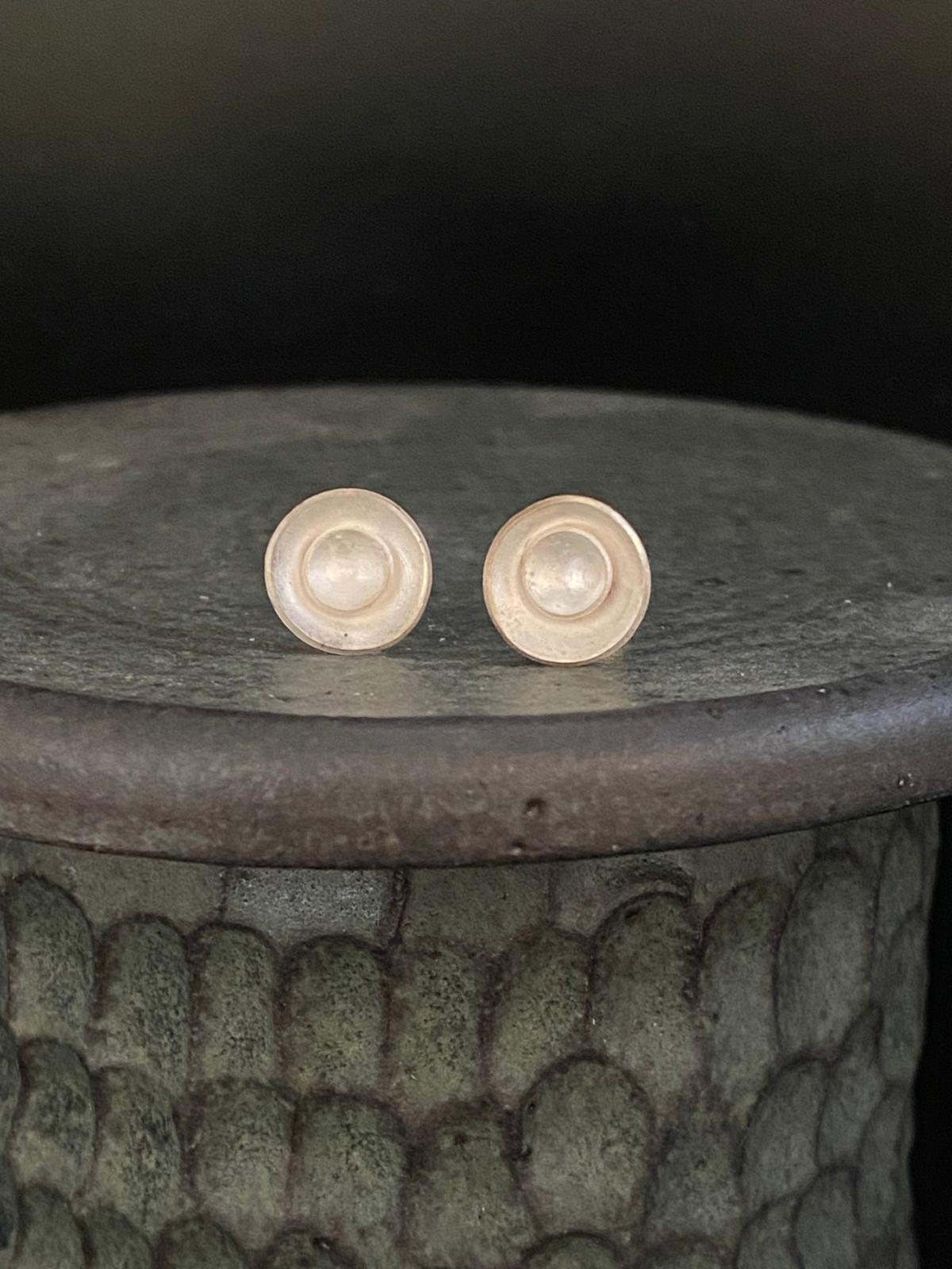 Satin Silver Flower Cupped Stud Earrings