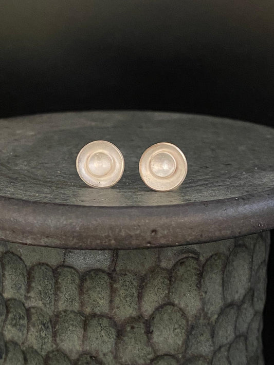 Satin Silver Flower Cupped Stud Earrings