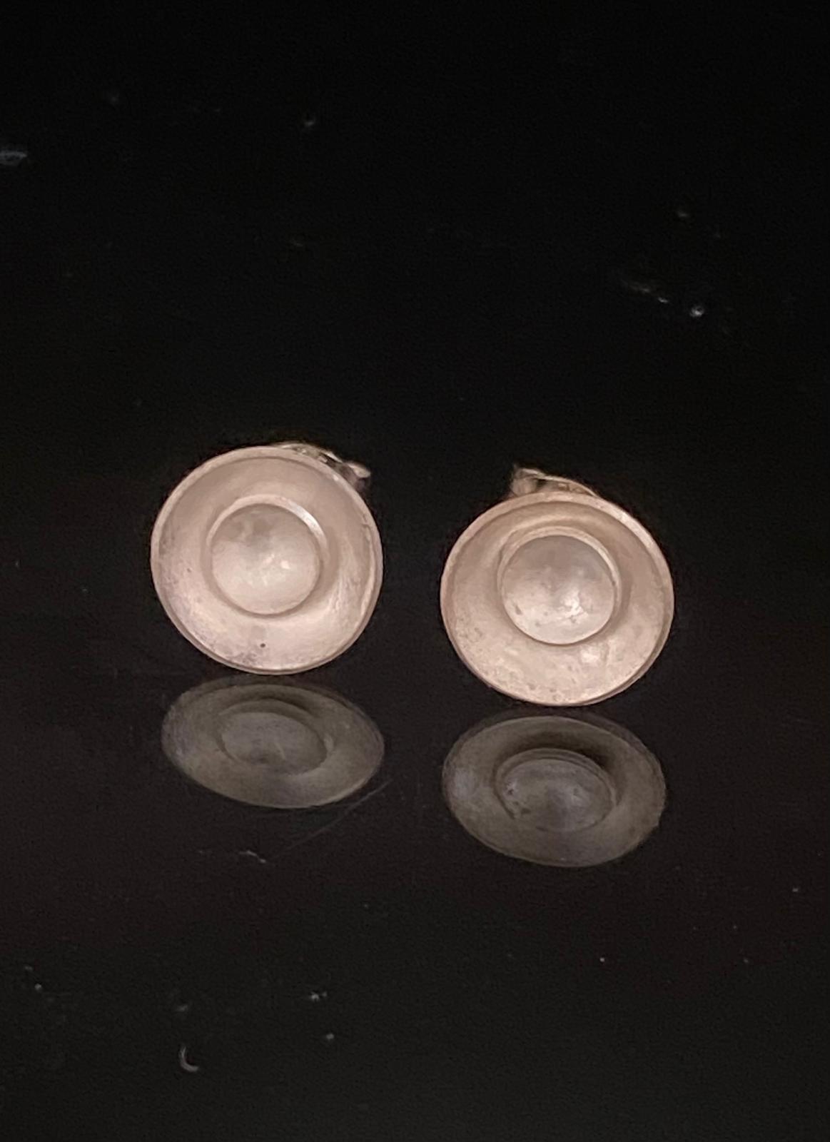 Satin Silver Flower Cupped Stud Earrings