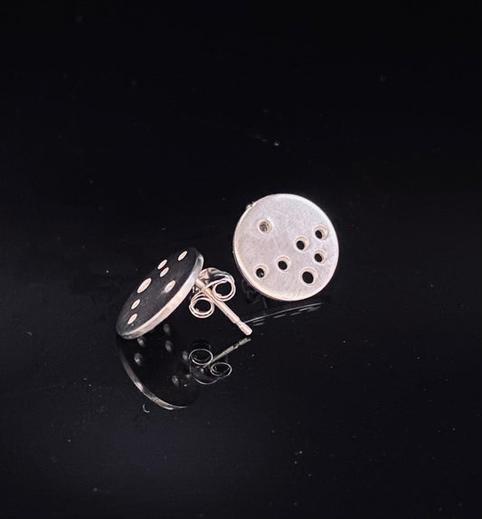 Satin Silver Perforated Stud Earrings