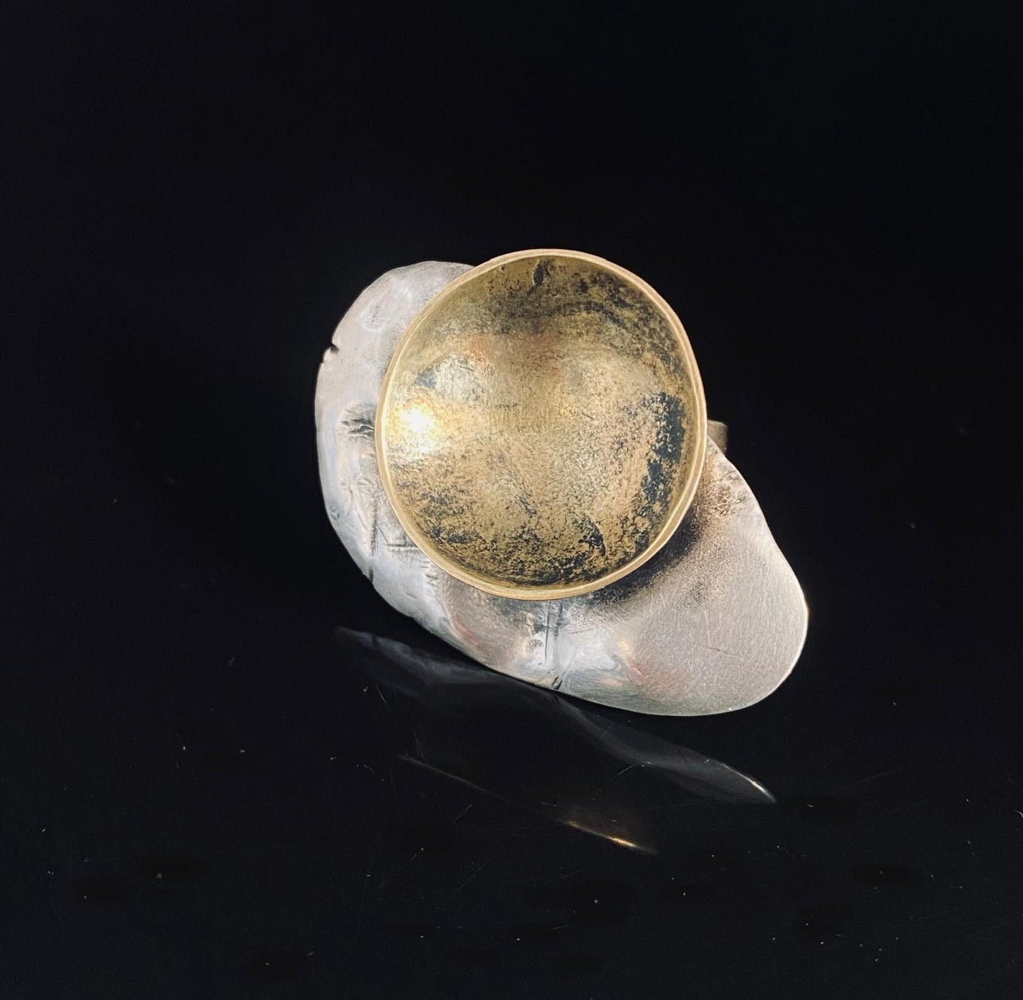 Reticulated Silver & Oxidised Brass Cup Ring