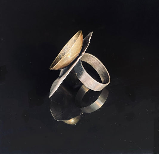 Reticulated Silver & Oxidised Brass Cup Ring