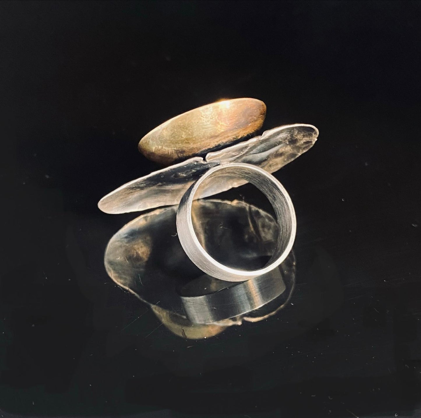 Reticulated Silver & Oxidised Brass Cup Ring