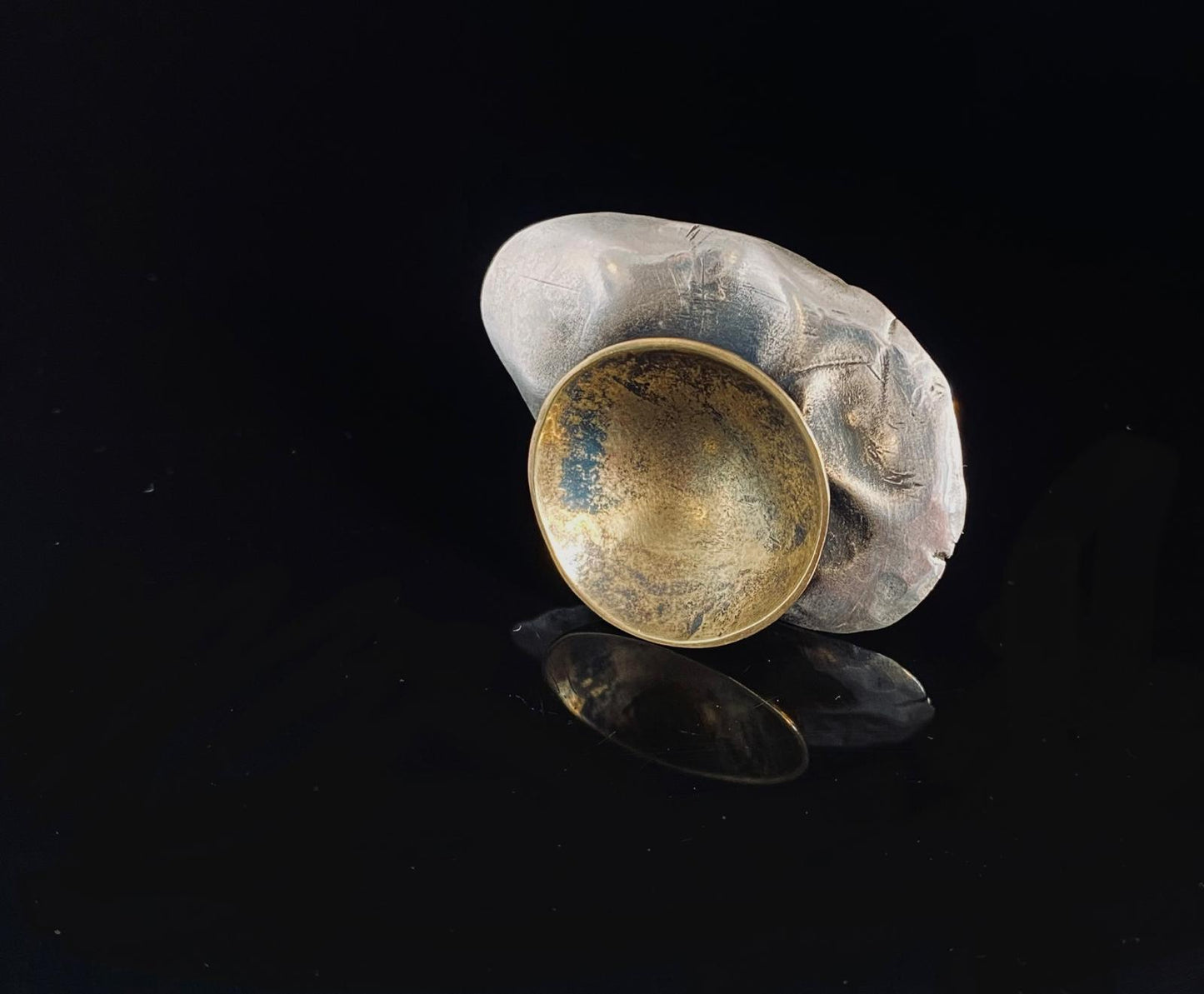 Reticulated Silver & Oxidised Brass Cup Ring
