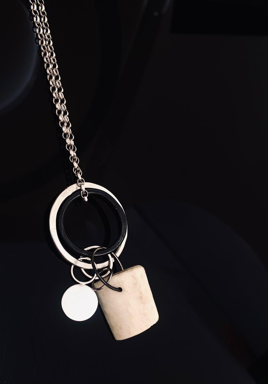 Terra Bone and Silver Charm Necklace