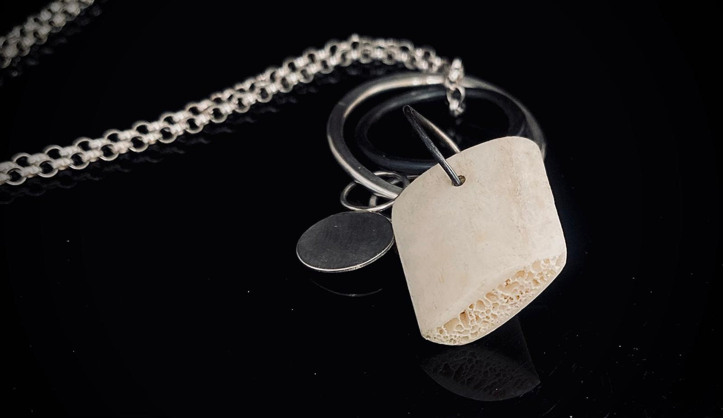 Terra Bone and Silver Charm Necklace