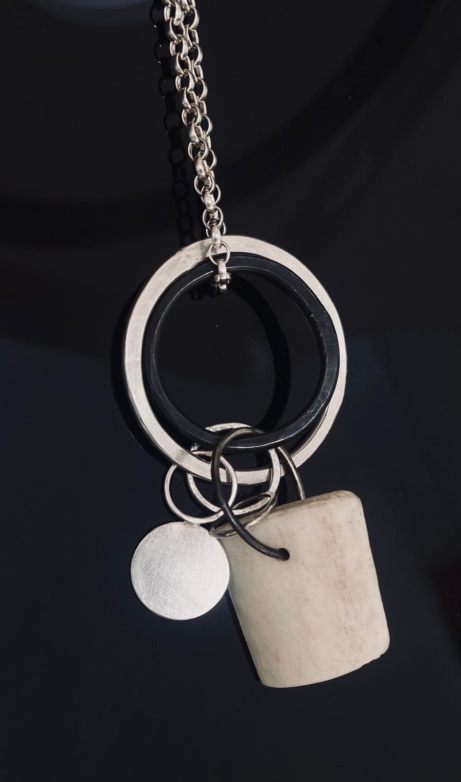 Terra Bone and Silver Charm Necklace