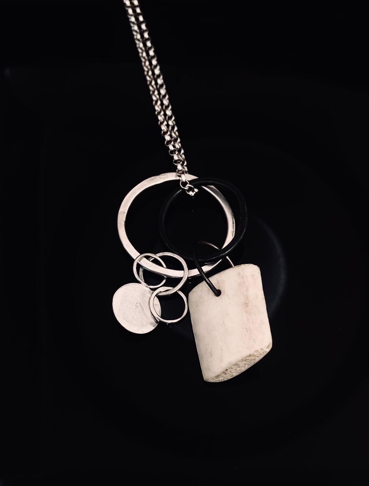 Terra Bone and Silver Charm Necklace