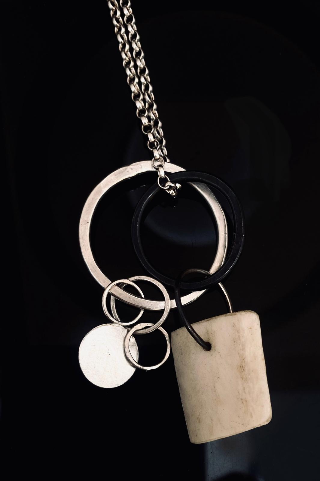 Terra Bone and Silver Charm Necklace