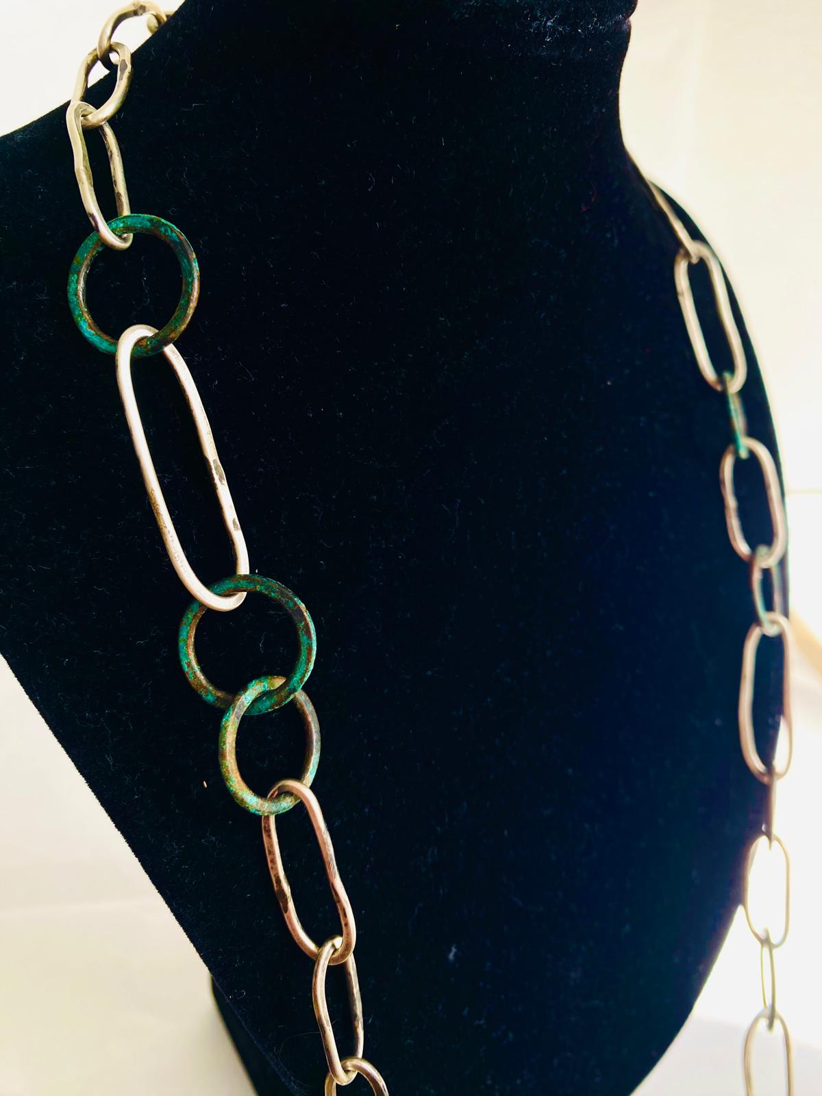 Verdigris Copper and Silver Link Neckpiece
