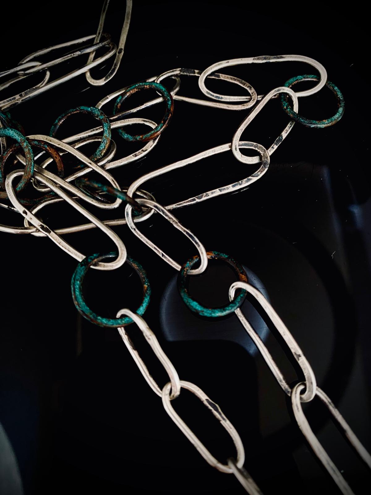 Verdigris Copper and Silver Link Neckpiece