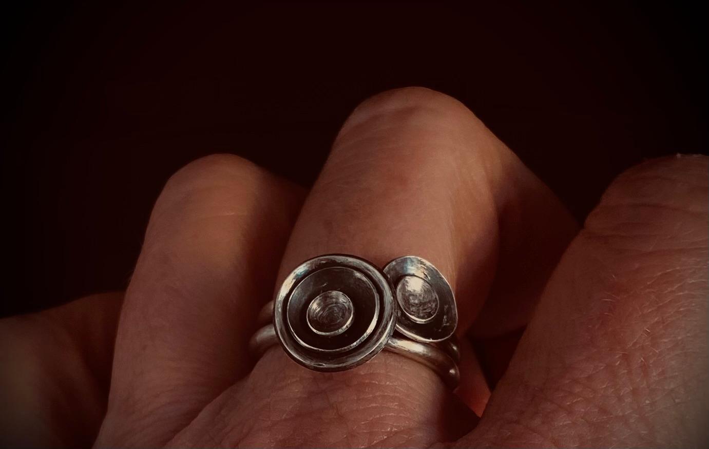 Satin Silver Layered Flower Stacking Rings